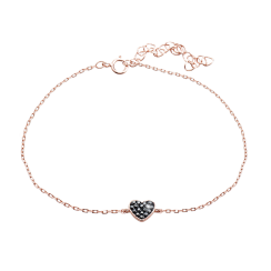 Náramok čierny so Swarovski Elements Srdce Hematite