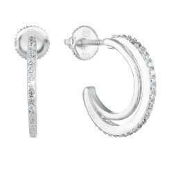 Strieborné náušnice kruhy so zirkónom v bielej farbe 11290.1