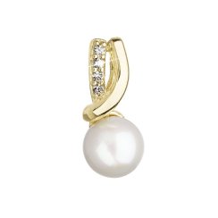 Zlatý 14 karátový prívesok žlté zlato s bielou riečnou perlou a zirkónmi 94PZ00006