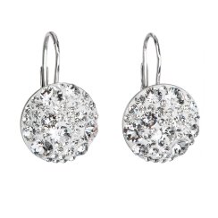 Stříbrné náušnice visací s krystaly Swarovski bílé kulaté 31176.1 Krystal