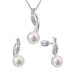 Perlová súprava s riečnou perlou a zirkónmi biela 29048.1B
