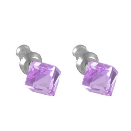 Náušnice so Swarovski Elements kocka Violet 6 mm