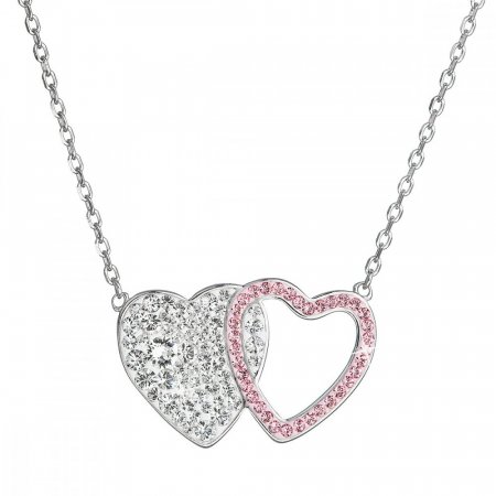 Strieborný náhrdelník dvojité ružové srdce so Swarovski kryštálmi 32079.3 Light Rose