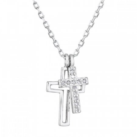 Strieborný náhrdelník so zirkónom biely krížik 12012.1