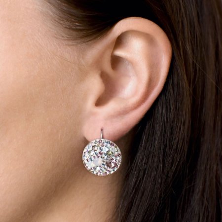 Strieborné náušnice visiace s kryštálmi Swarovski ružovej okrúhle 31161.3 Magic Rose