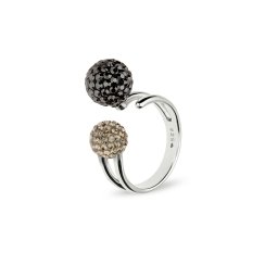 Prsten se Swarovski Elements kulička Hematite + Black Diamond