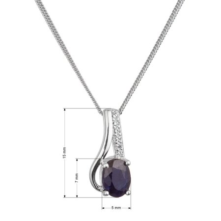 Strieborný náhrdelník luxusný s pravým minerálnym kameňom tmavo modrý 12083.3 sapphire
