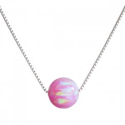 Strieborný náhrdelník so syntetickým opálom ružový okrúhly 12044.3 Pink s. Opal