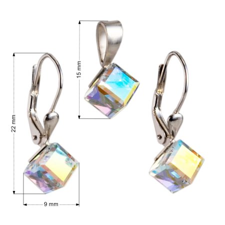 Sada šperkov s kryštálmi Swarovski náušnice a prívesok AB efekt biela kocka 39068.2 AB