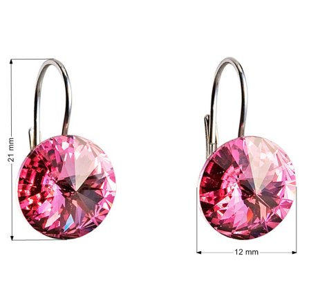 Strieborné náušnice visiace s kryštálmi Swarovski ružové okrúhle 31106.3 Rose
