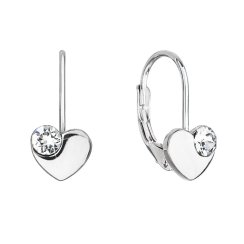 Stříbrné visací náušnice se Swarovski krystaly bílé srdíčka 31299.1 Krystal