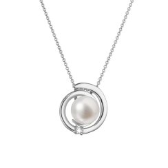 Zlatý 14 karátový náhrdelník bílé zlato s bílou říční perlou a briliantem 82PB00046