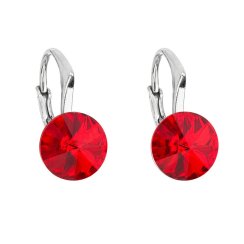 Strieborné náušnice visiace s kryštálmi Swarovski červené okrúhle 31229.3 Light Siam