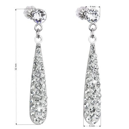 Strieborné náušnice visiace s kryštálmi Swarovski biela slza 31163.1 Kryštál