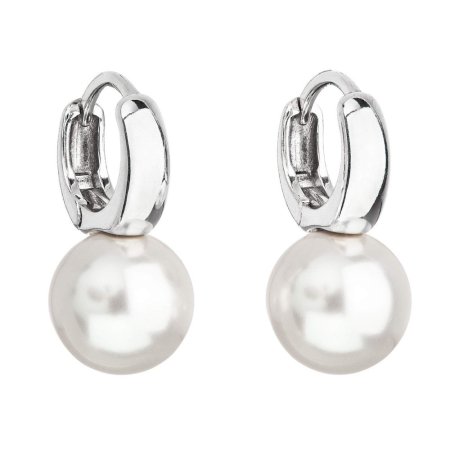 Strieborné náušnice visiace s perlou z krištáľu Preciosa biele okrúhle 31218.1