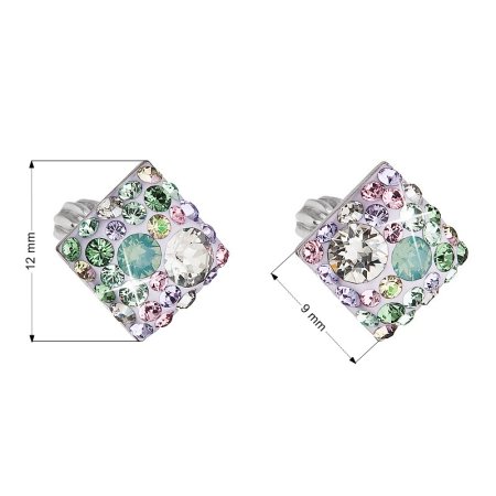 Strieborné náušnice pecka s kryštálmi Swarovski mix farieb kosoštvorec 31169.3 Sakura