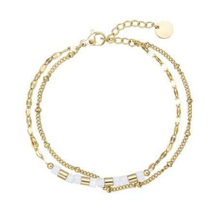 Náramek ocelový s bílým jadeitem 43063.1