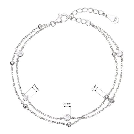 Strieborný náramok dvojitá retiazka guličky a štvorlístky 13081.1