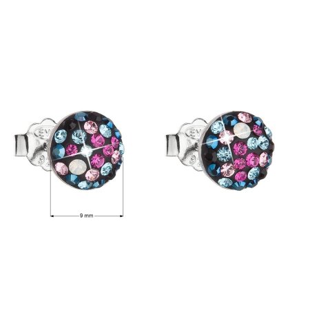 Strieborné náušnice pecka s kryštálmi Swarovski mix farieb okrúhle 31136.4 Galaxy