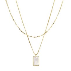 Pozlátený dvojitý náhrdelník s bielou perleťou 12155.1