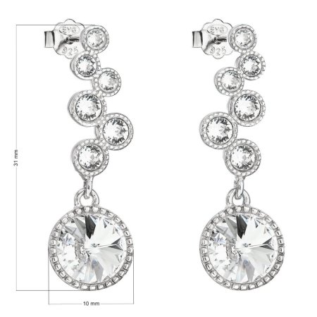 Strieborné náušnice visiace s kryštálmi Swarovski biele okrúhle 31265.1 Kryštál