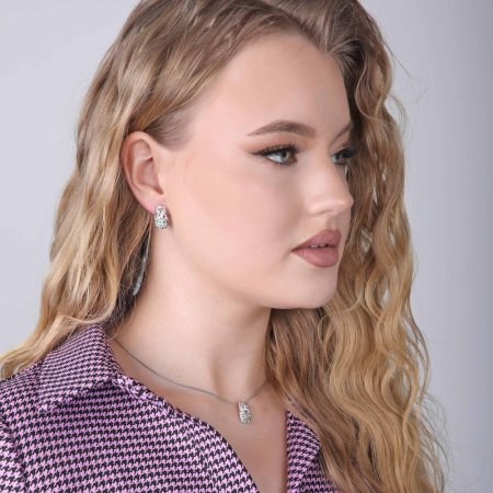 Stříbrné náušnice visací s krystaly Swarovski mix barev půlkruh 31164.3 Sakura