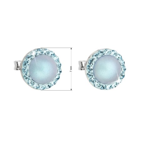 Strieborné náušnice pecka s kryštálmi Swarovski a svetlo modrou matnou perlou okrúhle 31214.3 Light Blue
