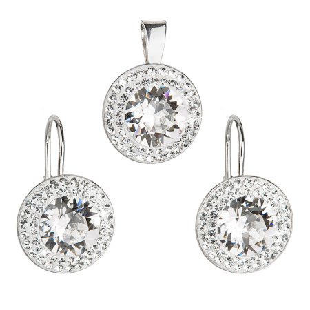 Sada šperků s krystaly Swarovski náušnice a přívěsek bílé kulaté 39107.1 Krystal