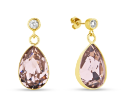Stříbrné pozlacené náušnice s krystaly Swarovski Elements růžová kapka Barocco KCDG432010VR Vintage Rose