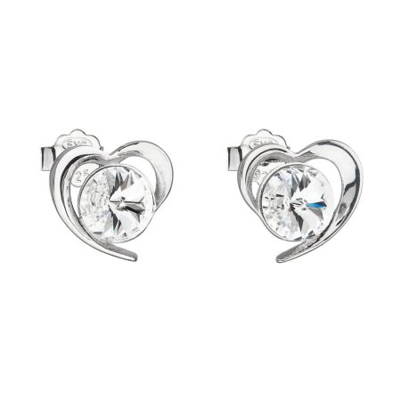 Strieborné náušnice pecka s kryštálmi Swarovski biele srdce 31259.1 Krystal