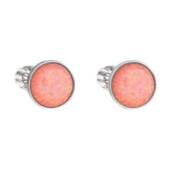 Strieborné náušnice kôstky so syntetickým opálom oranžové okrúhle 11001.3 Coral s. Opal