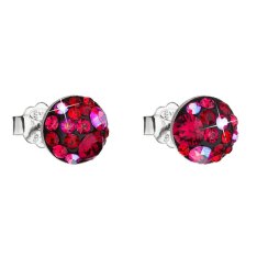 Strieborné náušnice pecka s kryštálmi Swarovski červené okrúhle 31136.3 Cherry