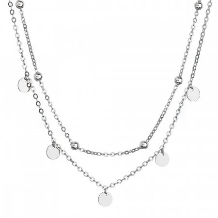 Stříbrný náhrdelník dvouřadý malé placičky a kuličky 62007