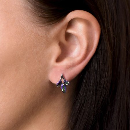 Strieborné náušnice pecka s kryštálmi Swarovski zelená kvietka 31266.5 Paradise Shine