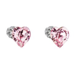 Stříbrné náušnice pecka s krystaly Swarovski růžové srdce 31139.3 Rose