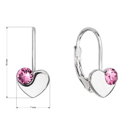 Strieborné visiace náušnice so Swarovski kryštálmi ružové srdiečka 31299.3 Rose