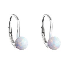 Strieborné visiace náušnice so syntetickým opál bielej okrúhle 11242.1 White s. Opal