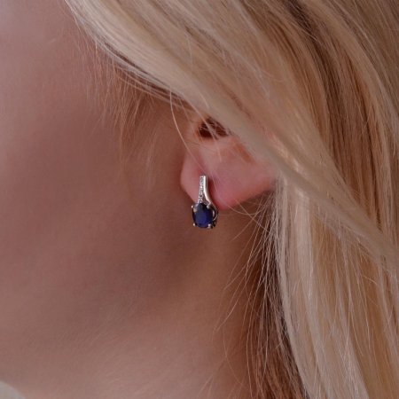 Stříbrné náušnice luxusní s pravými minerálními kameny temně modré 11488.3 sapphire