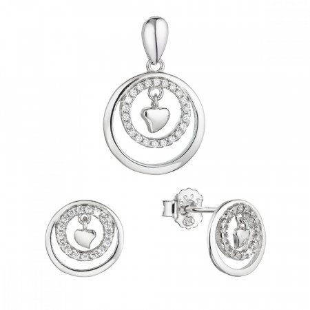 Stříbrná sada šperků kroužky se zirkony a malé srdíčko uprostřed 19034.1