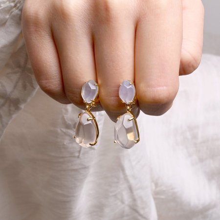 Pozlátené náušnice s ruženínom a chalcedónom 11740.3