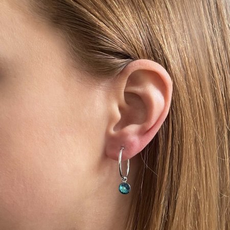 Strieborné náušnice kruhy s modrým Swarovski kryštálom 31309.5 bermuda blue