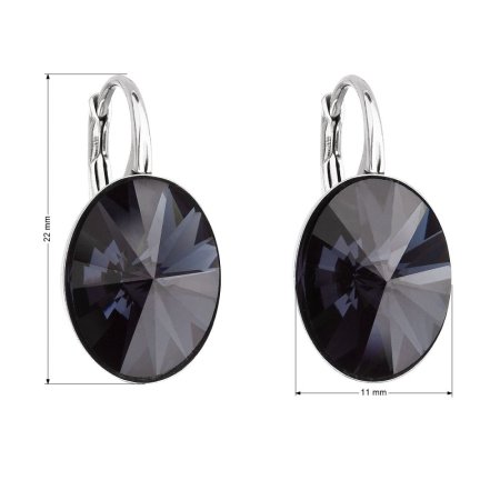 Strieborné náušnice visiace s kryštálmi Swarovski čierny ovál 31275.3 Graphite