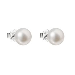 Stříbrné náušnice pecky s bílou říční perlou 21042.1 Bílá  8 mm