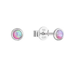 Stříbrné náušnice pecky se syntetickým opálem růžové kulaté 11338.3 Pink s. Opal