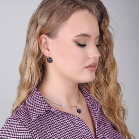 Stříbrné náušnice visací s krystaly Swarovski černé kulaté 31176.5 Hematite