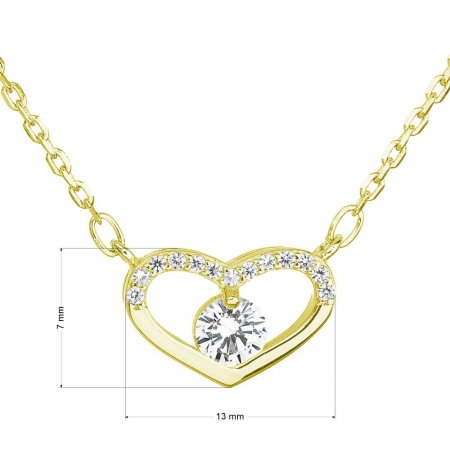 Pozlacený stříbrný náhrdelník se zirkonem bílé srdce 12008.1 Au plating