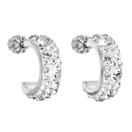 Strieborné náušnice kruhy s kryštálmi Swarovski biele polkruh 31118.1 Krystal