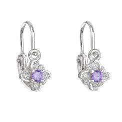 Strieborné detské náušnice visiace so zirkónom fialová kytička 11175.3 Violet