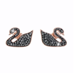 Pozlacené stříbrné náušnice labuť s krystaly Swarovski Elements Hematite