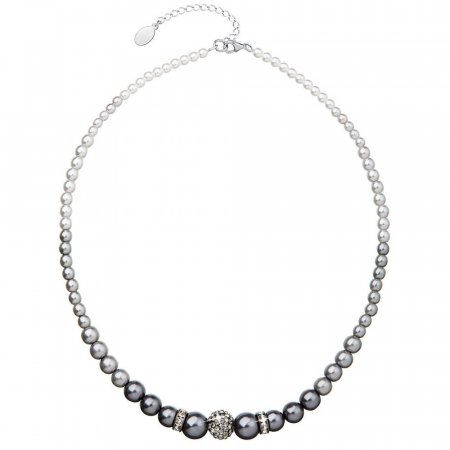 Perlový náhrdelník šedý s křišťály Preciosa 32008.3 Grey